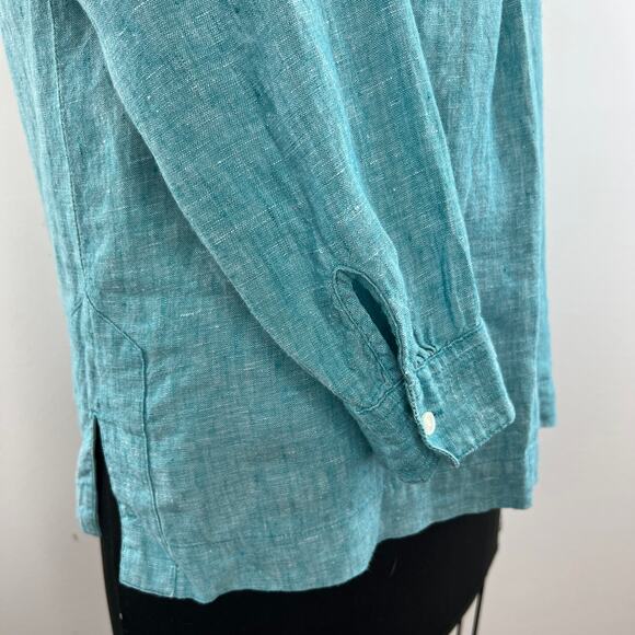 J Crew Baird McNutt Irish Linen Turquoise Blue Long Sleeves Popover Top Size 0 - Picture 5 of 12